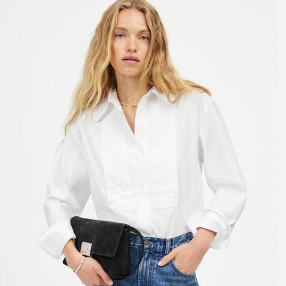 NWT Madewell Tuxedo Button-Up Shirt in Poplin White XS - Picture 1 of 8